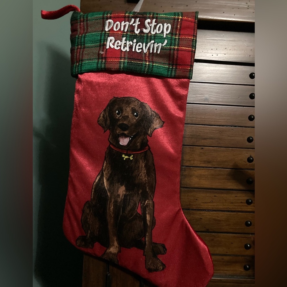 Dog Christmas Stocking 20" Red & Green Don't Stop Retrievin'
